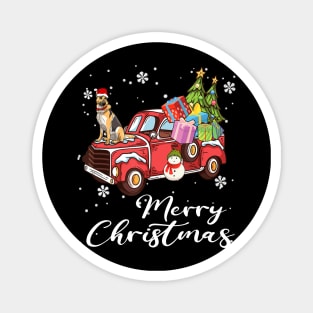 German Shepherd Riding Red Truck Merry Christmas Dog Lover Magnet